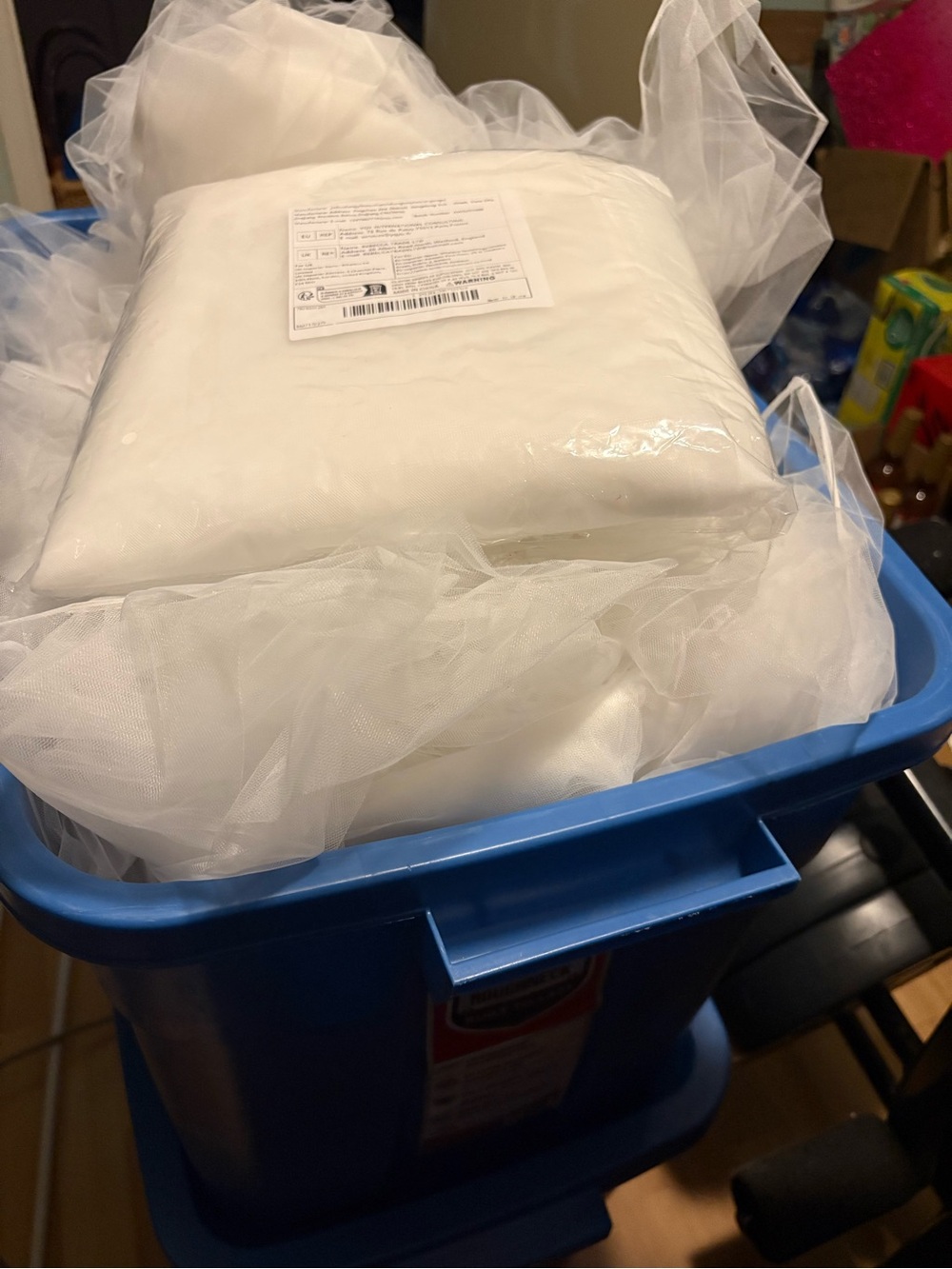 White Tulle Draping Fabric - Wedding & Event Decor - Rubbermaid bin NOT included